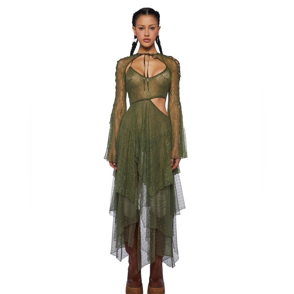 FAIRYDUST CHRONICLES LACE DRESS & SHRUG SET - OLIVE GREEN